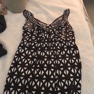 Geometric brown and white mini dress